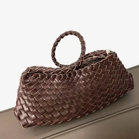 Dragon Diffusion santa croce small woven leather bag in dark brown - Picture 7 of 9